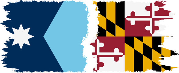 Maryland and Minnesota states grunge brush flags connection, vector