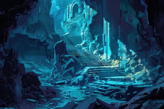 Mysterious Sunken Temple Ruins in Deep Blue Ocean Waters