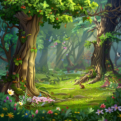 Beautiful fantasy tropical forest nature animated background design