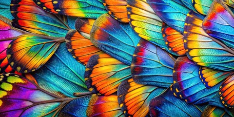 Fototapeta premium Vibrant abstract pattern of butterfly wing scales , macro, close-up, detail, colors, symmetry, pattern, wings, insect