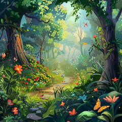 Beautiful fantasy tropical forest nature animated background design