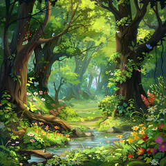 Beautiful fantasy tropical forest nature animated background design