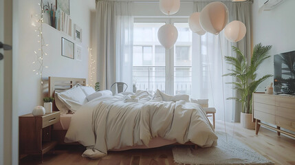 Cozy Minimalist Bedroom with Balloons