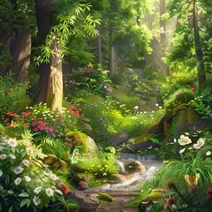 Beautiful fantasy tropical forest nature animated background design