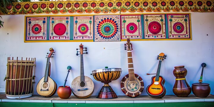 Traditional Indian music instruments and notation symbols used in the Shastra Sangeet Alankaar , Indian