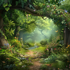 Beautiful fantasy tropical forest nature animated background design