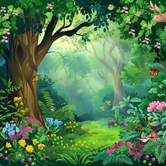 Beautiful fantasy tropical forest nature animated background design