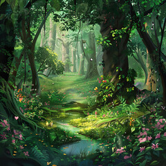 Beautiful fantasy tropical forest nature animated background design