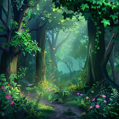 Beautiful fantasy tropical forest nature animated background design