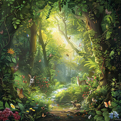 Beautiful fantasy tropical forest nature animated background design
