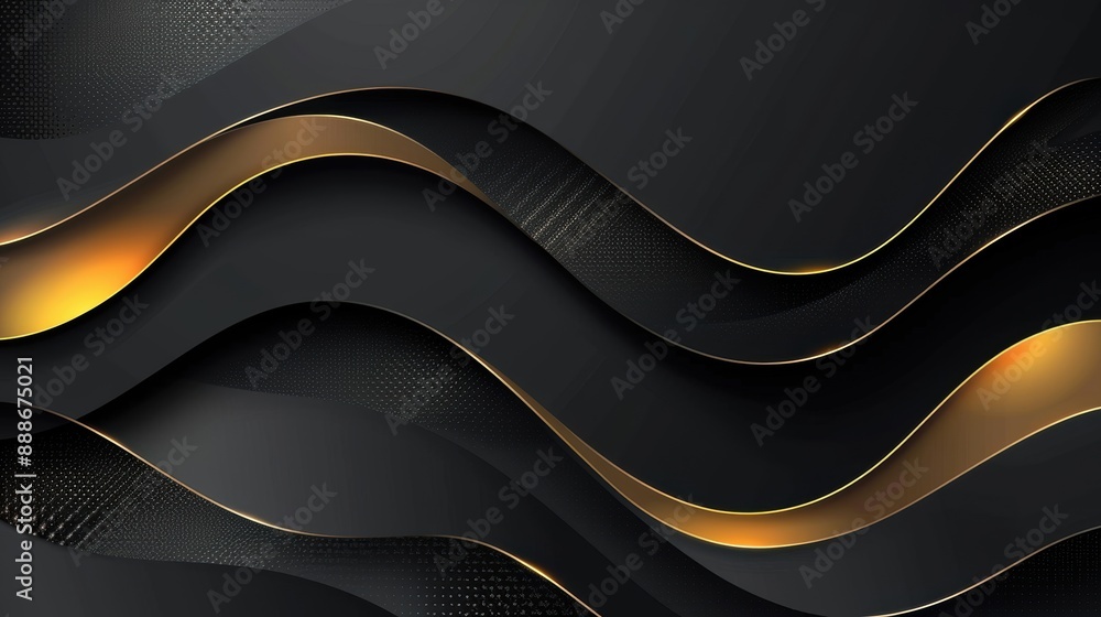 Poster elegant abstract background with black and gold wavy lines, creating a luxurious and sophisticated v
