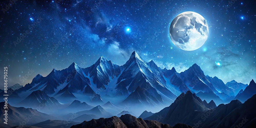 Canvas Prints Mountain range illuminated by moonlight