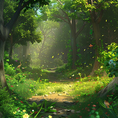 Beautiful fantasy tropical forest nature animated background design