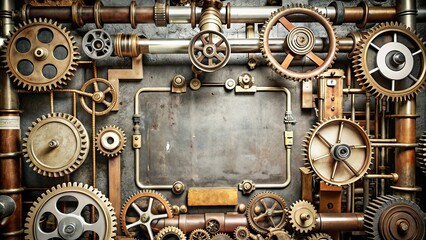 Fototapeta premium Industrial steampunk background featuring gears, pipes, and vintage machinery, steampunk, industrial, background, gears