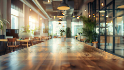 Fototapeta premium Office interior blurred, empty workspace, contemporary design
