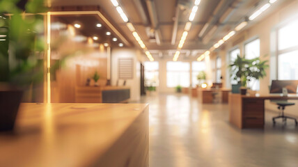 Fototapeta premium Office interior blurred, empty workspace, contemporary design