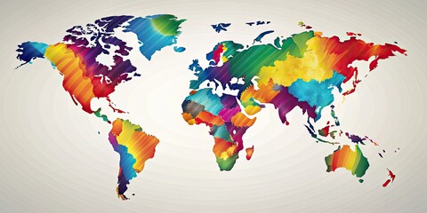 Abstract world map with colorful continents and ocean patterns, geography, global, cartography, planet, travel, international