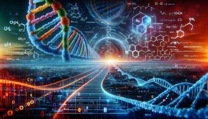 Conexiones C&oacute;smicas: El Arte de la Vida,  ADN, tecnolog&iacute;a, desarrollo tecnol&oacute;gico, biotecnolog&iacute;a, biolog&iacute;a, Ilustraci&oacute;n digital, Ilustraci&oacute;n 3D, fotograf&iacute;a hiperrealista