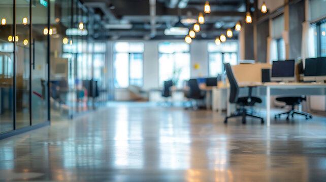 Modern office space blurred, no people, clean design