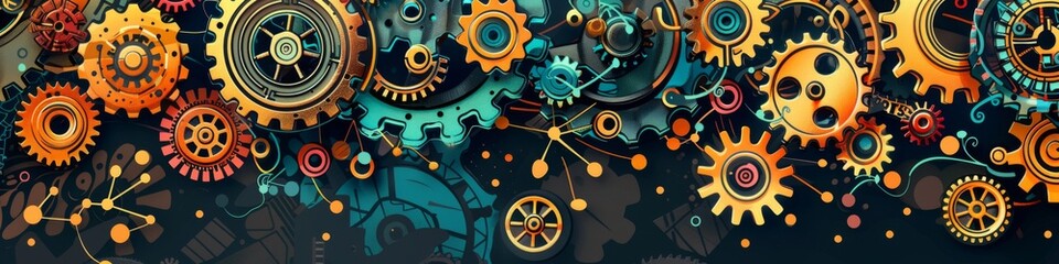 Obraz premium Illustration of Functional Concepts in Programming Design, Featuring Mechanic Doodles with Complex Gears and Wheels Symbolizing the Mechanics of Coding and Software Development