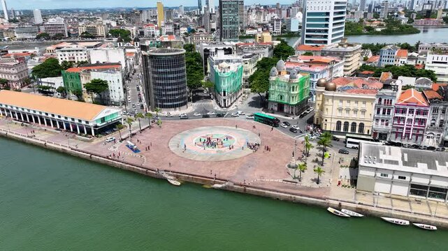 Ground Zero Square At Recife Pernambuco Brazil. Aerial View Of Lush Green Park And Surrounding Buildings. Business Clouds Sky Downtown Cityscape. Drone View Downtown Panoramic. Recife Pernambuco.