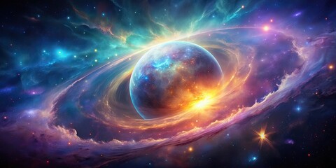 Obraz premium Glowing cosmic nebula floating in space, astronomy, universe, stars, colorful, celestial, galaxy, ethereal, abstract