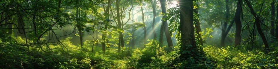 Obraz premium Lush Green Forest Canopy: A Symbolic Embrace of Nature Conservation, Habitat Awareness, and Afforestation Endeavors