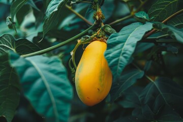 Papaya fruit growing on tree