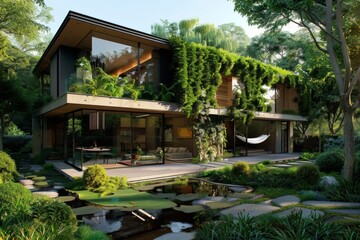 Sustainable Smart Home Concept: A Green and Lush Residence with Innovative Eco-Friendly Solutions for a Modern Tech-Savvy Lifestyle