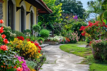 Fototapeta premium Path with flower decorations at a country estate