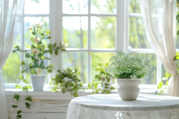 Fototapeta premium White table and window with blurry background