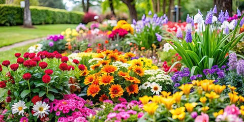 Vibrant and colorful flowers in a beautiful and lush garden setting, blooms, nature, floral, garden, botanical, fresh