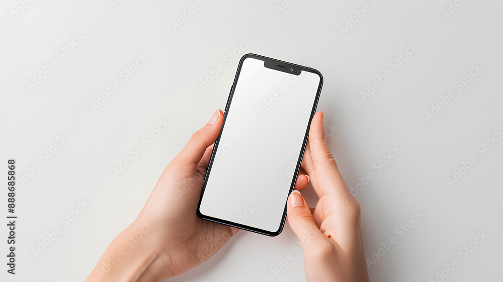 Poster hands hold mobile phone screen mockup smartphone display mock up isolated on white