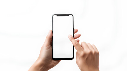 Hands hold mobile phone screen mockup smartphone display mock up isolated on white