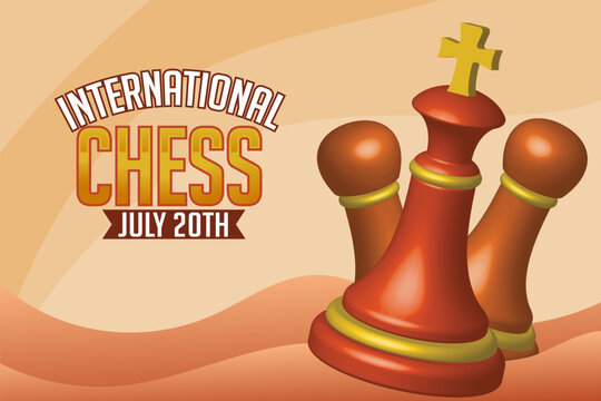 Banner Poster International Chess Day with Pieces and Chessboard in July 20th Celebration. Holiday concept Template for background, banner, card, poster with text inscription