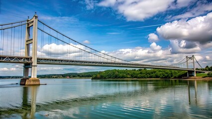 Obraz premium Suspension bridge crossing over a river , Ferriere, architecture, landmark, metal, structure, engineering