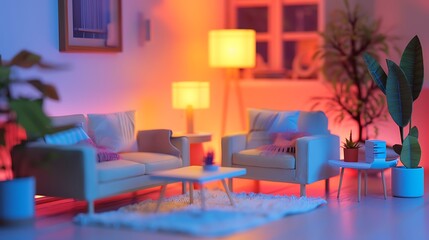 Fototapeta premium A model of a computer plate stool and lighting in a sitting room