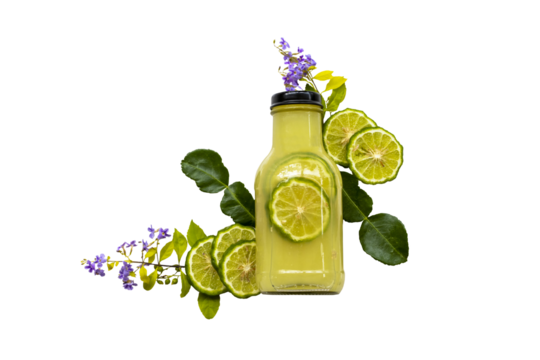 herbal drink kaffir lime in bottle for health care of lifestyle arrangement flat lay style