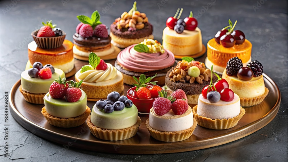 Canvas Prints Elegant dessert platter with an assortment of decadent cakes, tarts, and pastries, desserts, elegant, platter, cakes