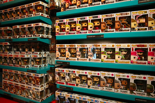 Hollywood, California &ndash; July 16, 2024: view o FUNKO POP Figurines on display at Funko Hollywood Store located at 6201 Hollywood Blvd, Los Angeles