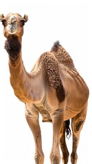 Obraz premium Close-Up of Camel with Isolated Hump on White Background. Perfect for Desert Travel and Transportation, Arabian Wildlife, Livestock in UAE, and Middle Eastern Themes. Ideal for Commercial Ads, Event I