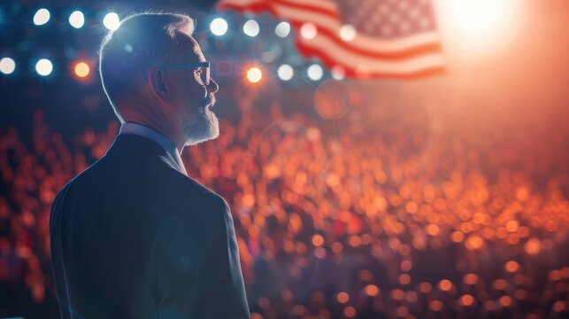 Elderly Man Speaking at Political Rally
