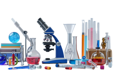 Isolated school science equipment on transparent background