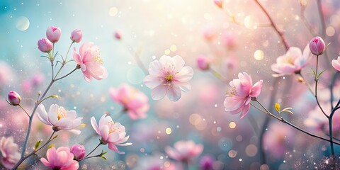 Ethereal dreamscape with delicate pink flowers in soft pastel hues , ethereal, dreamscape, nature, surreal, enchanting, pastel