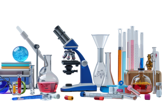 Isolated school science equipment on transparent background