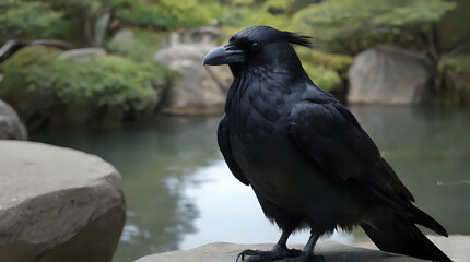 Obraz premium a black bird that is sitting on a rock