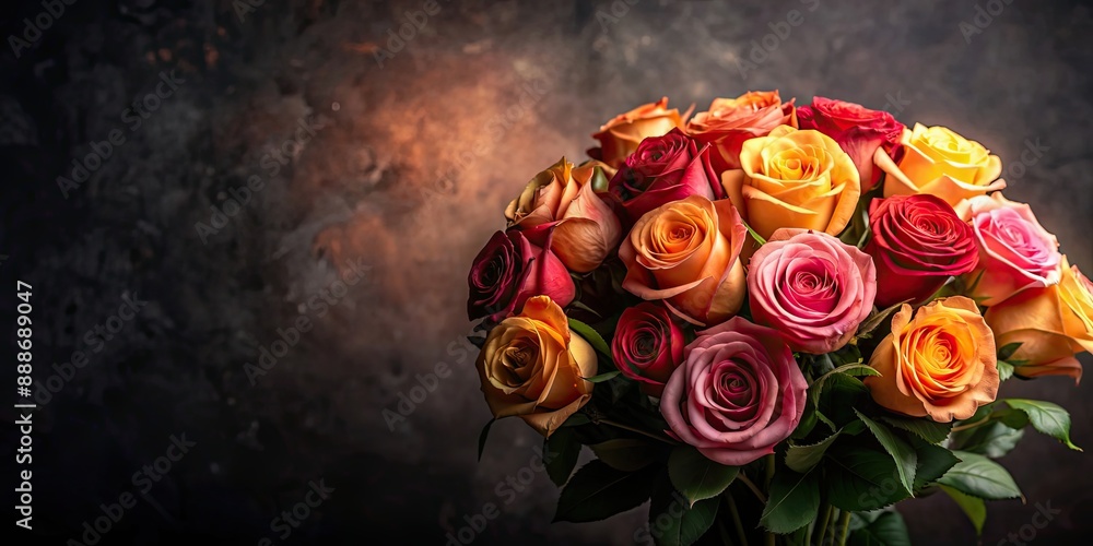 Poster Beautiful bouquet of roses on a dark background, roses, bouquet, flowers, black background, vibrant, elegant, romantic