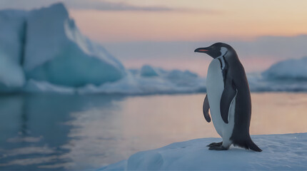 Obraz premium penguin standing on iceberg with water and iceberg in background
