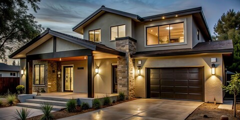 Fototapeta premium Contemporary home renovation with sleek lines, neutral colors, and high-tech smart home features, modern