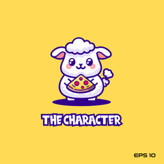 Fototapeta premium cute sheep holding pizza, character, vector, illustration, eps 10, mascot, logo